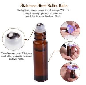 Essential <strong>Oil</strong> Roller Bottles 10ml Amber Glass <strong>Funnels</strong> by PrettyCare Roller - Product Image 3