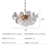 Lustre moderne en laiton, style français de luxe, lampe en verre en forme de pétale, luminaire design pour villa, suspension Kendari