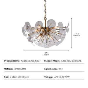 Lustre moderne en laiton, style français de luxe, lampe en verre en forme de pétale, luminaire design pour villa, <span class=keywords><strong>suspension</strong></span> Kendari - Product Image 4