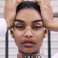 Monture de lunettes tendance en métal semi-cerclée avec strass géométriques, incrustations de diamants haut de gamme, pour soirée, monture demi-cerclée transparente