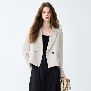Off White Blazer For Women Solid Color Polyester Anti Wrinkle Korean Style Suit Jacket - Product Image 1