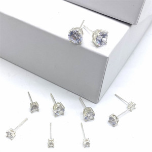 S925 <b>Silver</b> Zircon <b>Stud</b> <b>Earrings</b> Claw Setting Mini Petite Everyday Wear Women's Jewelry - Product Image 2