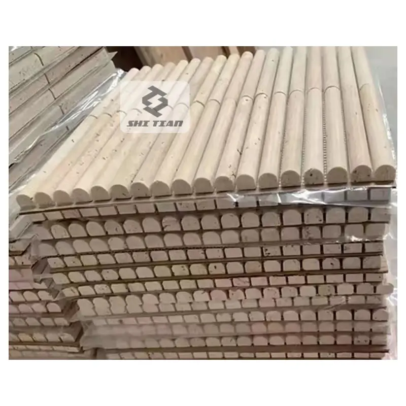 Custom Natural Stone Marble Travertine Stone Regular Single Color Wall Fluted Mosaic Tiles for Hotel Villa