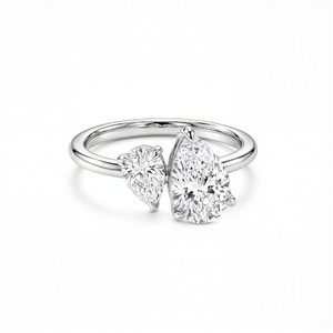 Elegant Two Stone Engagement <b>Ring</b> with Pear Cut Lab Grown Diamonds Premium Fine Jewelry for Women and Bridal Wear - Product Image 2