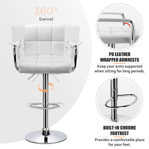 Tabourets <span class=keywords><strong>de</strong></span> bar modernes carrés en cuir PU <span class=keywords><strong>avec</strong></span> <span class=keywords><strong>dossier</strong></span> <span class=keywords><strong>pivotant</strong></span> réglable en hauteur <span class=keywords><strong>avec</strong></span> accoudoirs - Product Image 3