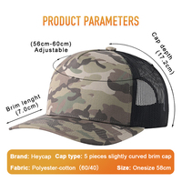 Gorra de Camionero Clásica de Camuflaje Deportivo Personalizada con Logotipo de Heycap Factory Outlet, Gorra de 5 Paneles con Visera Ligeramente Curvada para Unisex