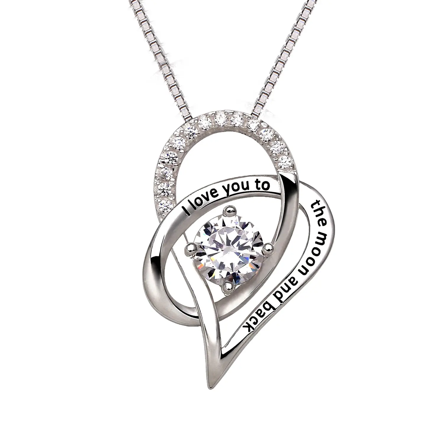 100% sterling silver 925 jewelry I LOVE YOU double heart diamond zircon custom necklace pendant