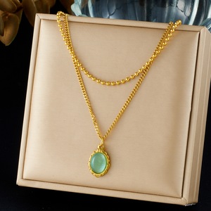 Retro Green Resin Pendant Double Layer Necklace For Women Chinese Style Stackable Clavicle Chain Fashion Jewelry Gift - Product Image 1