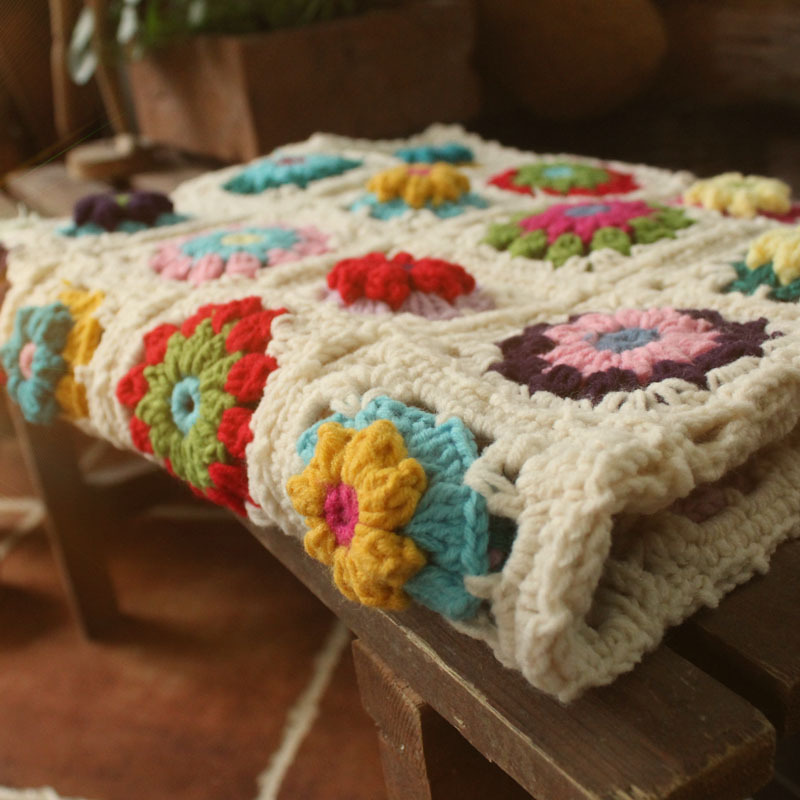 Y-F 80*60 Vintage Rétro boho crochet afghan mamie fleur décoratif confort jeter couvertures pour la décoration intérieure