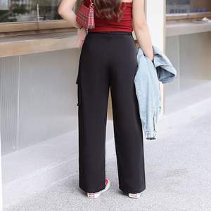 กางเกงคาร์โก้ขากว้างสำหรับผู้หญิง รุ่น N8490 สีน้ำตาลเข้ม ผ้าฝ้ายใยไผ่ ไซส์พลัส กางเกงลำลองพร้อมเข็มขัด - Product Image 3