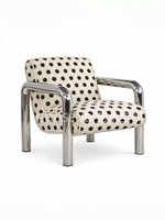Fauteuil individuel rétro à pois style Bauhaus, fauteuil lounge de luxe léger et mobile avec structure en tube d'acier inoxydable, chaise de designer pour salons