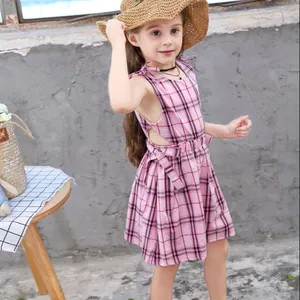 2024 high quality children pink skirt suit bow linen kids dress for children ropa infantil
