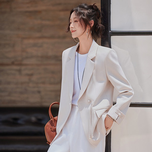 Women's Blazer Off White Solid Color Polyester Breathable Loose Fit Chinese Style Spring Autumn 2025 - Product Image 4