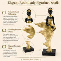 Figurine de femme en résine noire et or, modèle à jupe plissée, dame tenant un vase, sculpture aérographe, décoration moderne pour table et maison