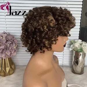 Summer Hot Sale Virgin 100 Brazilian Human Hair Wig Machine Made Peruvian Short Pixie Curls Human Hair Wigs For Black Women