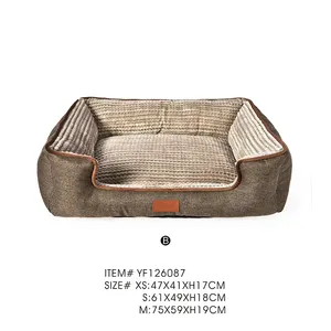 Nouveau lit carré pour animaux de compagnie Petstar Lit de couchage élégant en tissu côtelé pour chien