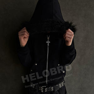 Fabricant Personnalisé Unisexe 360 420 g/m² Molleton de Coton Français Fausse <span class=keywords><strong>Fourrure</strong></span> À Capuche Veste Hoodie Vierge Zippée pour Hommes - Product Image 5