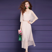 Robe d'été pour femme FMY56363, style français, douce, amincissante, fluide, en soie, coupe trapèze, 100% soie de mûrier, avec manches volantées