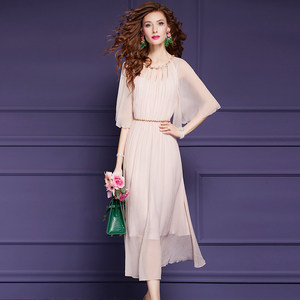 <span class=keywords><strong>Robe</strong></span> d'été pour femme FMY56363, style français, douce, amincissante, <span class=keywords><strong>fluide</strong></span>, en <span class=keywords><strong>soie</strong></span>, coupe trapèze, 100% <span class=keywords><strong>soie</strong></span> de mûrier, avec manches volantées - Product Image 1