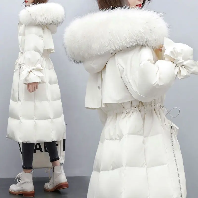 Eccellente qualità donna inverno lungo cappotto piumino donna con collo di pelliccia abbigliamento sciolto capispalla inverno per donna