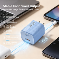 Chargeur rapide double port 45W GaN USB + Type C, chargeur mural compact pour iPhone, Samsung, Xiaomi, iPad, ordinateurs portables, smartphones, tablettes