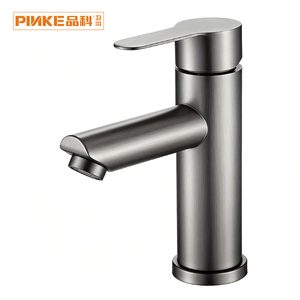 Robinet de lavabo minimaliste à poignée unique en acier inoxydable brossé pour salle de bain - Product Image 1