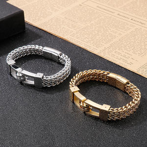 Pulseras Chapadas en Oro de 18K para Hombre, Brazalete de Acero Inoxidable Multicapa de Alta Calidad con Cadena Franco - Product Image 3