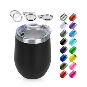 Coffee Mug With Lid Insulated Stainless Steel Tumbler Double Wall Vacuum Wine Glass Stemless 12 Oz Black Tumblers Egg