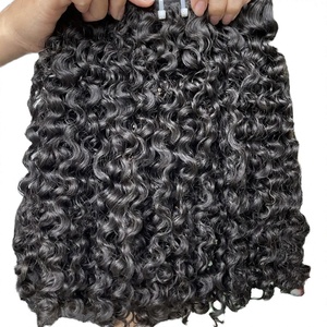 Extensions de cheveux bouclés indiens Remy en gros, noirs naturels, en cheveux humains, construction à double trame, cheveux humains de temple - Product Image 3