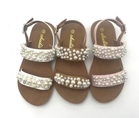 Sandales plates pour enfants, tendance été, avec joli design perlé, plateforme fine, semelle en PVC respirante et antidérapante, bout ouvert et bride en T.