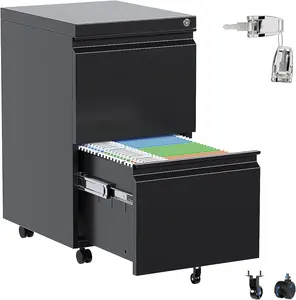 Taşınabilir dosya dolabı çelik hareketli dosya kaide 2 çekmece Metal depolama çekmeceli dolap masanın altında