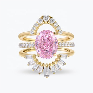 Elegante Amazonitee 14K placcato oro 925 Sterling Set da sposa taglio ovale in tre pezzi incluso cerchiante banda di matrimonio - Product Image 1