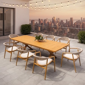 Ensemble de meubles de patio résistant aux intempéries, 9 pièces, <span class=keywords><strong>table</strong></span> carrée en <span class=keywords><strong>aluminium</strong></span> et chaises en corde tressée pour jardin et cuisine - Product Image 3
