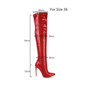 Bottes élastiques à hauteur de cuisse pour femmes, talons fins rouges, au-dessus du genou, sexy, avec fermeture éclair, pour la danse en boîte de nuit, grande taille 48 - Product Image 5