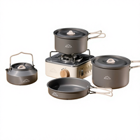 Estufa de Cocina Portátil Resistente, Estufa de Camping sin Humo con Juego Completo de Utensilios de Cocina para Viajes de Camping en Familia y Solitarios