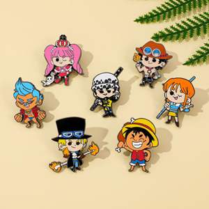 Insignes en métal d'anime de dessin animé de style japonais-Monkey D. Luffy, Ace-Broche en porcelaine émaillée d'une seule pièce, épingle de poitrine, accessoire - Product Image 3