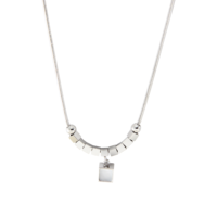 Collier pendentif carré tendance en gros, en acier inoxydable plaqué argent, avec chaîne torsadée, bijoux de mode, cadeau pour enfants