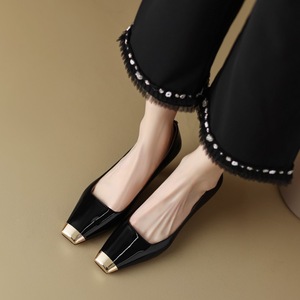 Genuine Leather Burgundy Solid Elegant Ladies High <strong>Heels</strong> 2024 Spring Autumn New <strong>Metal</strong> Square-toe Low Stiletto <strong>Heel</strong> Slip-On <strong>Shoes</strong> - Product Image 3