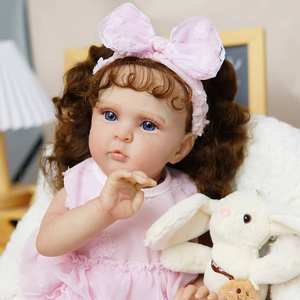 Poupée bébé reborn fille réaliste en vinyle de silicone peint en 3D de 24 pouces avec corps entier en coton - Product Image 5
