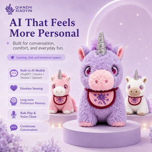 Yuni AI <span class=keywords><strong>Licorne</strong></span> En Peluche Compagnon LCD Yeux ChatGPT Grok Gemini 66 Langues Tactile Voix Argent Corne Bavoir Carte À Collectionner 3 Couleur - Product Image 2