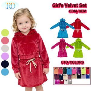 Ensemble décontracté 2 pièces en <span class=keywords><strong>velours</strong></span> pour bébé fille : sweat à capuche à manches longues et <span class=keywords><strong>jupe</strong></span> courte – Tenue douce pour tout-petite – Vêtements pour enfants en gros (boutique) - Product Image 2