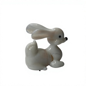 Handgefertigte Glas-Hasenfigur Weiß Transluzente Hasenskulptur Oster-Tierfigur Wohndekoration - Product Image 1