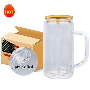 9oz 11oz 15oz <b>Double</b> <b>Walled</b> Sublimation Snow Globe Glass Coffee <b>Mugs</b> with Bamboo Lid and Straw for Heat Press Printing - Product Image 2