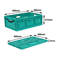 Caisse en plastique pliable JOIN Teal avec parois ventilées pour produits frais de la ferme et logistique de détail
