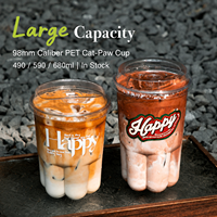 Bicchiere in PET trasparente usa e getta a forma di zampa di gatto, personalizzabile, per bevande fredde, bubble tea e latte, con coperchio anti-goccia