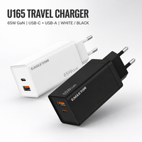 Charger USB-C 65W Grosir, Charger Cepat Dual Port, Colokan EU, Tipe-C USB-A, Blok Charger Dinding Teknologi GaN untuk iPhone iPad Samsung