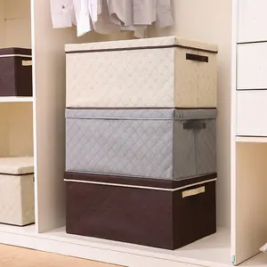 Home Organizer Supplier Quilt Foldable Large Clothes Fabric Storage Boxes Lids Cotton Closet Drawer Dustproof Cube Bins Holder