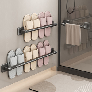 <b>Wall</b> Mounted Slipper <b>Rack</b> With Drainage For Bathroom Door Back Storage No Drilling Required Durable Design - Product Image 2