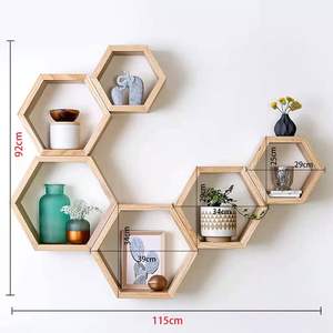 أرفف جدارية سداسية ، أرفف عائمة سداسية ، مجموعة خشب من 6 غرف معيشة غرفة نوم Kitc - Product Image 3