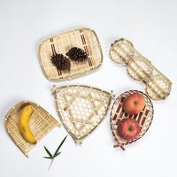 Panier tissé en bambou anti-poussière en osier, rond, pain aux fruits, panier de service de stockage des aliments, support de plateau tissé peu profond, à la mode, meilleur vendeur